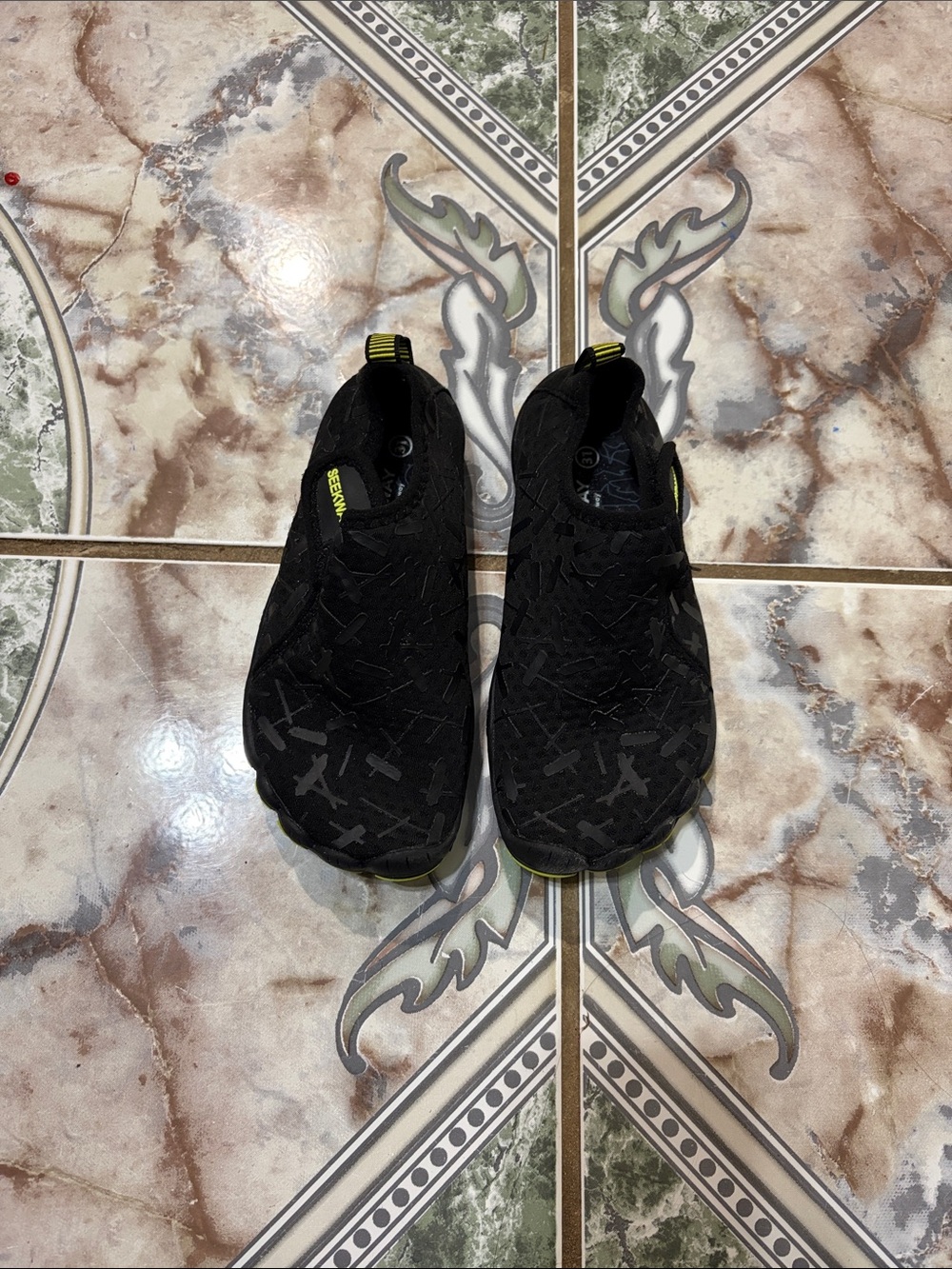 Kids Black Slip-On Athletic Shoes with Lime Accents